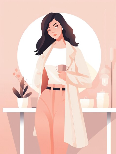 Photo a woman in a bathroom with a cup of coffee.