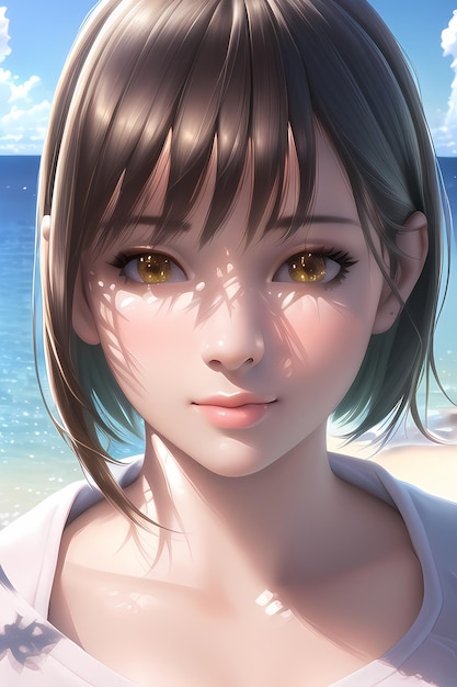 Woman on beach anime digital painting illustration