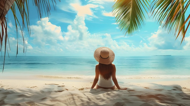 Woman on a beach enjoying summer vacation Ai Generated