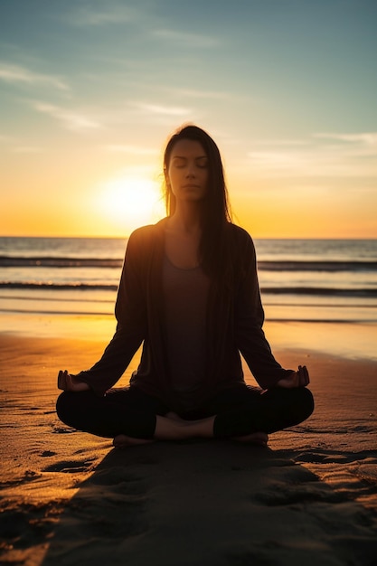 Photo woman on a beach practicing yoga