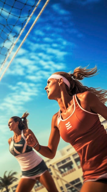 Woman beach volleyball player in action