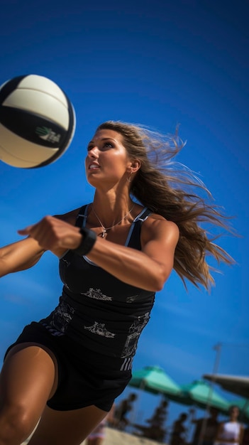 Woman beach volleyball player in action