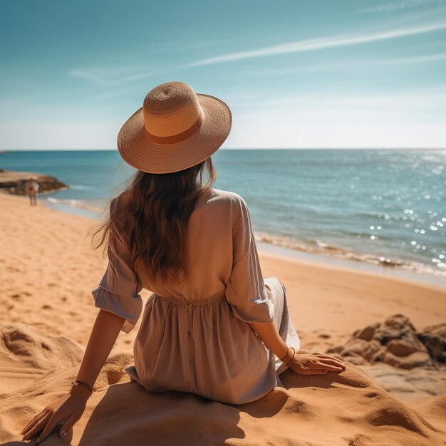 woman at the beach with hat