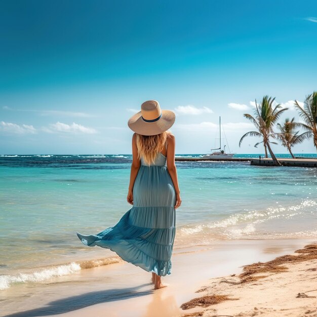 woman at the beach with hat