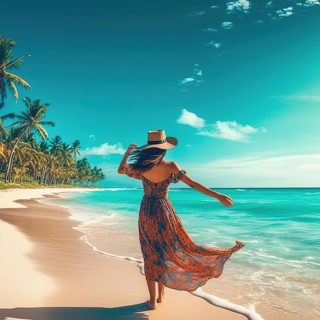 woman at the beach with hat