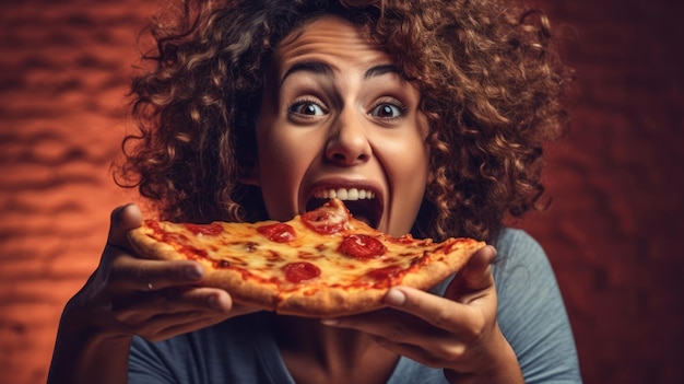 Foto donna bellezza pizza pranzo spuntino ritratto delizioso giovane mangiare cibo pasto persona gustosa femmina