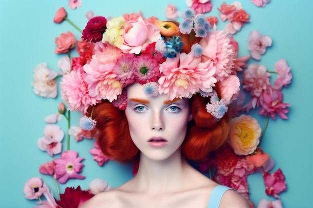 여자 아름다움 봄 꽃 패션 초상화 여름 꽃 모란 꽃다발 예술 Generative AI