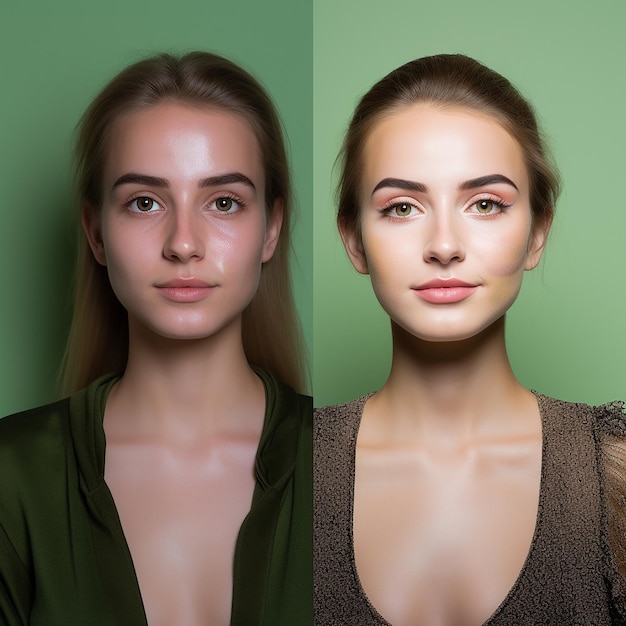 Photo a woman before and after doing facial skin care