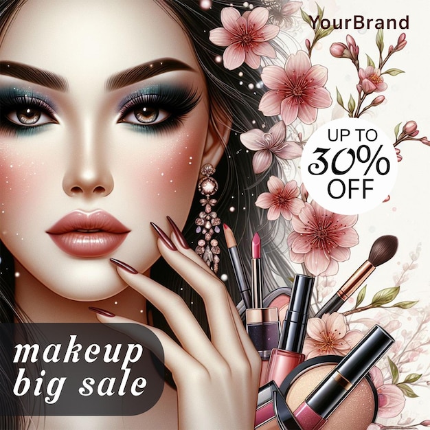 Photo a woman big sale beauty center makeup salon banner and post for social media template design