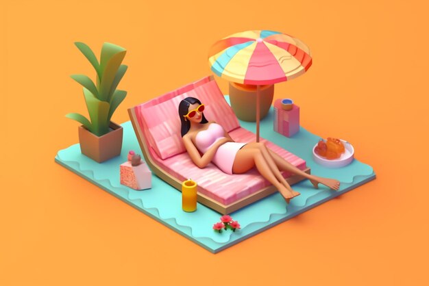 woman in bikini lying on the beach 3d modelling