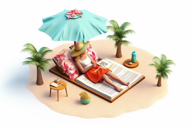 woman in bikini lying on the beach 3d modelling