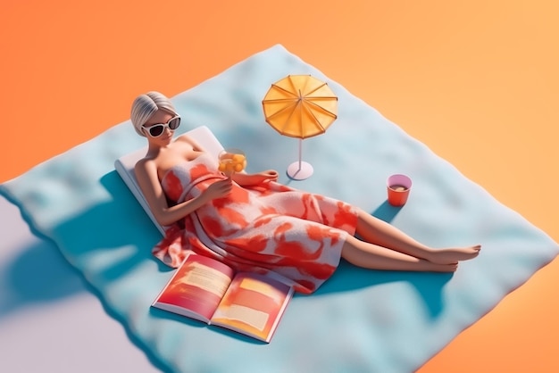 woman in bikini lying on the beach 3d modelling