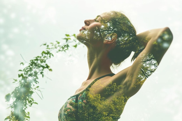 Foto una donna in bikini con alberi sullo sfondo