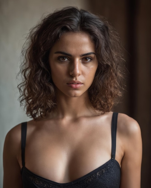 A woman in a black bra top posing for the camera