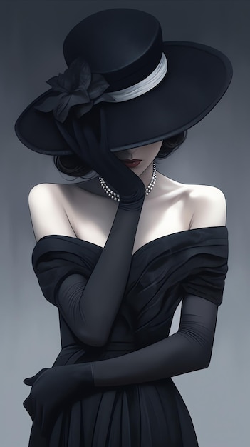 Premium Photo | A woman in a black dress and hat