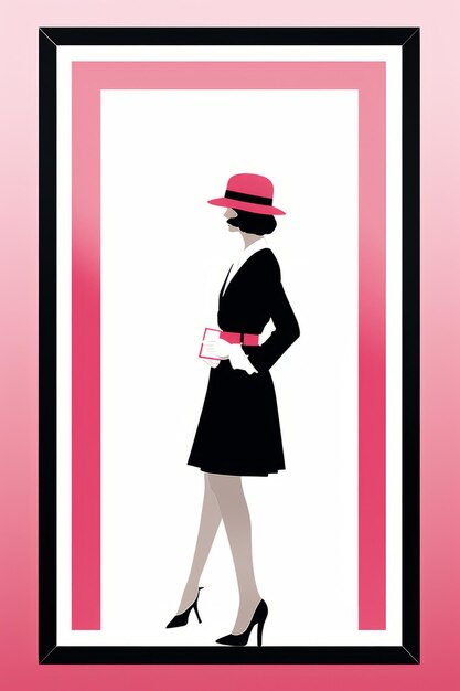 a woman in a black dress and pink hat