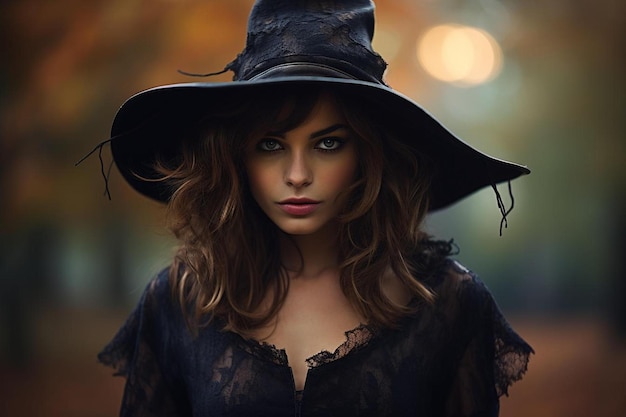 검은 모자와 검은 모자를 쓴 여자.