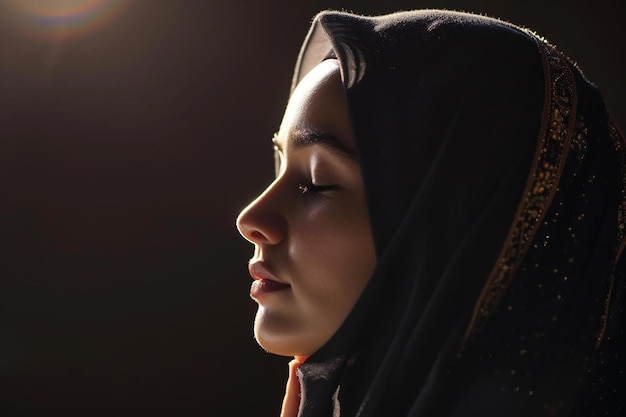 a woman in a black hijab is praying