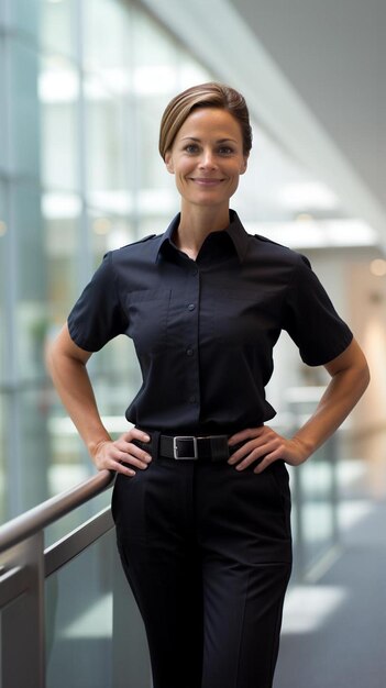 Photo a woman in a black shirt and black pants