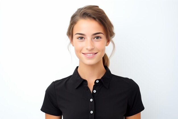 a woman in a black shirt is smiling