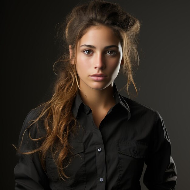 a woman in a black shirt posing for the camera