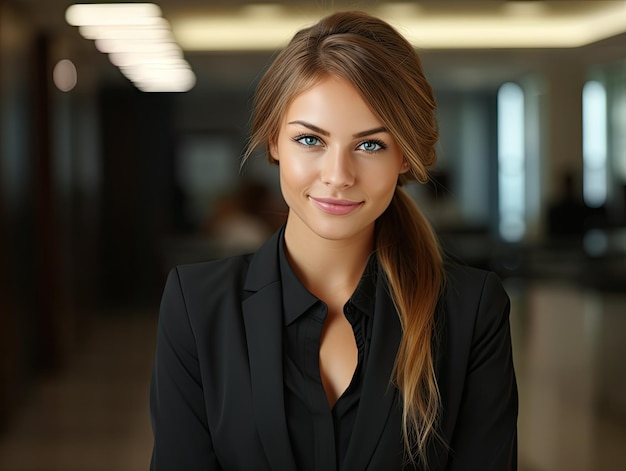 a woman in a black suit