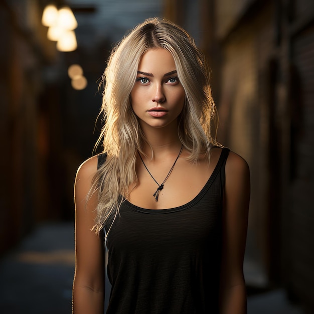 a woman in a black tank top