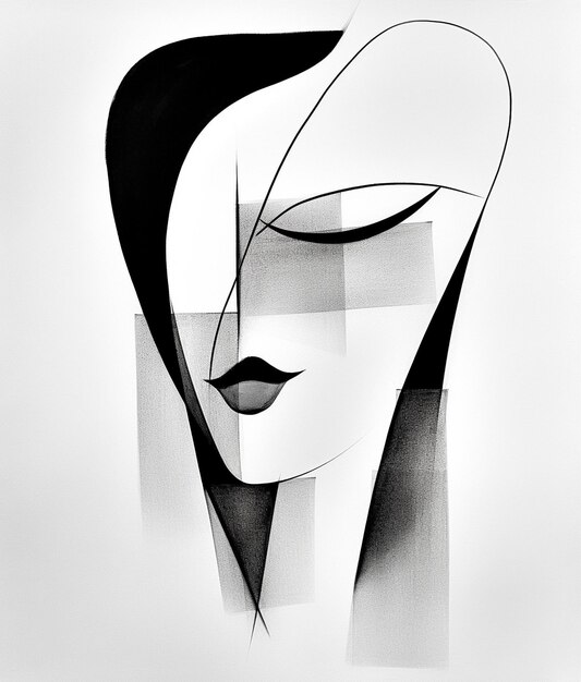 Woman black and white face portrait painting art