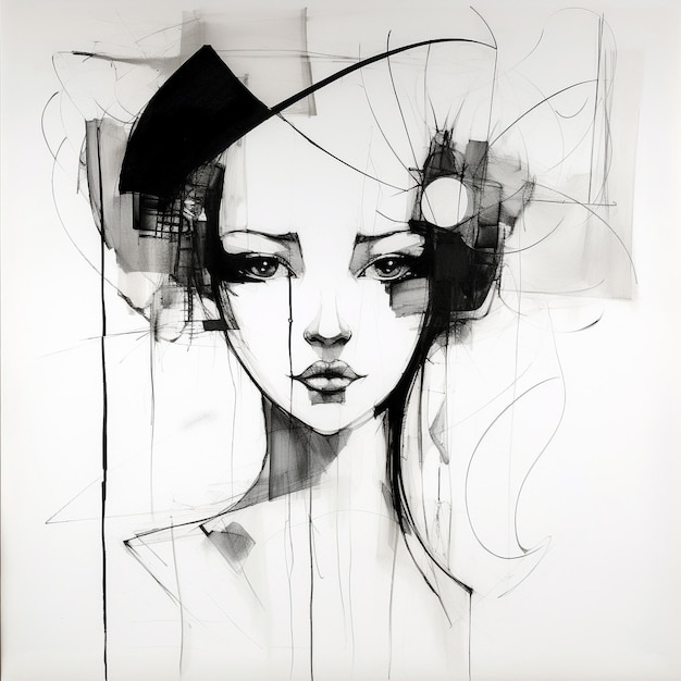 Woman black and white face portrait painting art