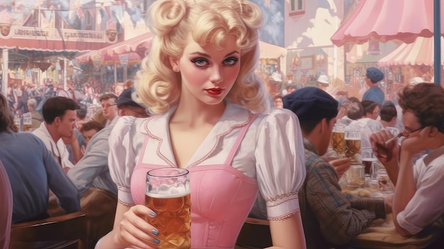 女性金髪レトロなビール