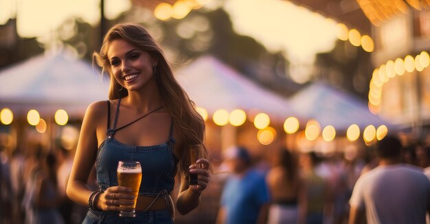 Woman blonde retro beer