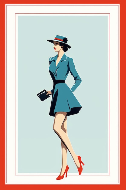 Photo a woman in a blue dress and hat is holding a book