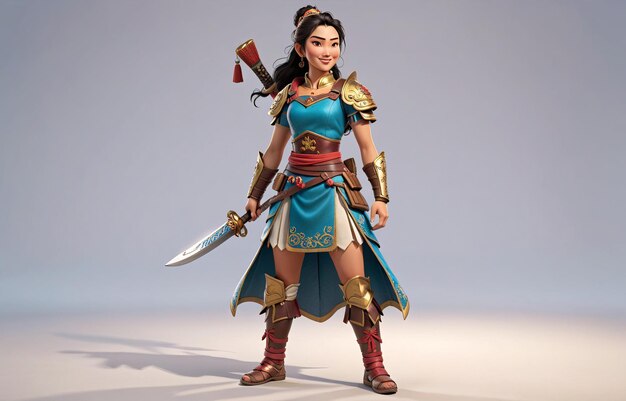 Photo a woman in a blue dress holding a sword