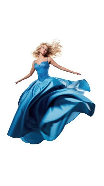 A woman in a blue dress with a blue dress on it