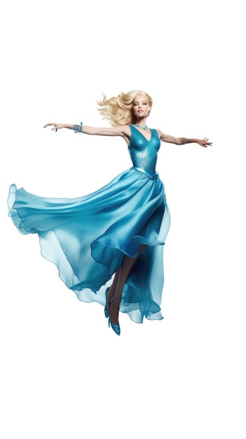 A woman in a blue dress with the words " she's a dancer "
