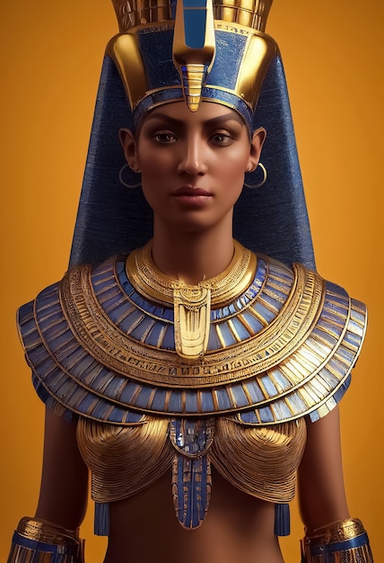 A woman in a blue egyptian costume is posing for a photo.