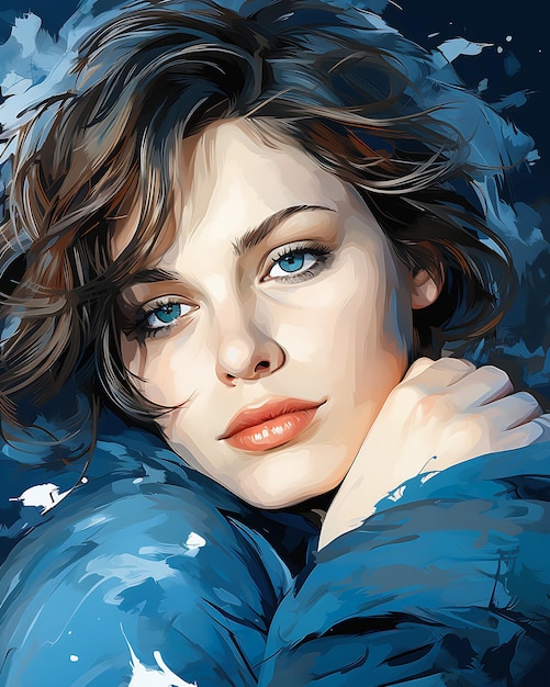 Woman blue eyes jacket breathtaking looks young talented cullen painted bright deep color