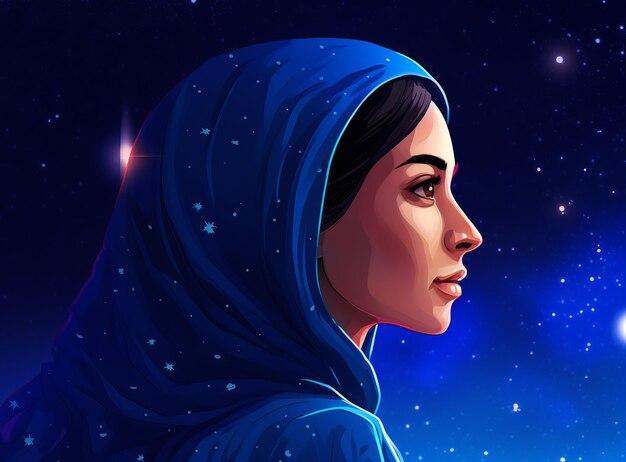 A woman in a blue hoodie looks at the stars