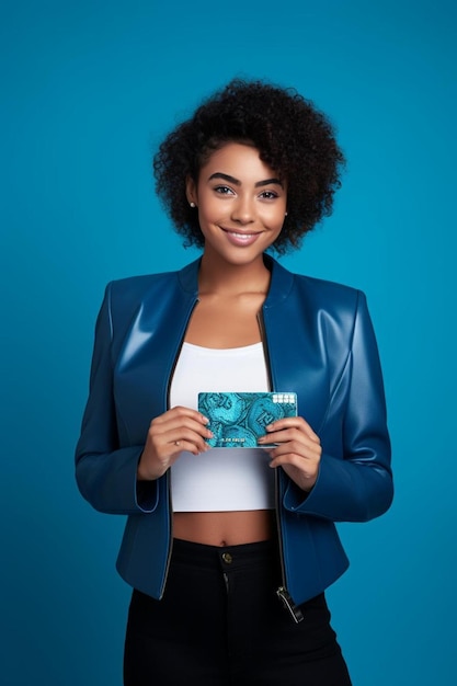 a woman in a blue jacket holds a card that says  tp