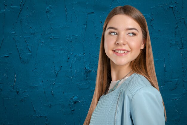 Woman in a blue jacket