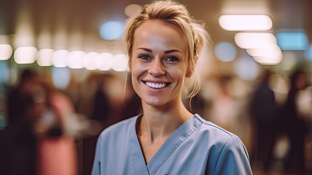 a woman in a blue robe smiles with a smile on her face