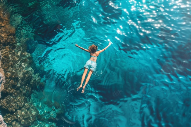 woman in the blue sea Ariel view holidays concept