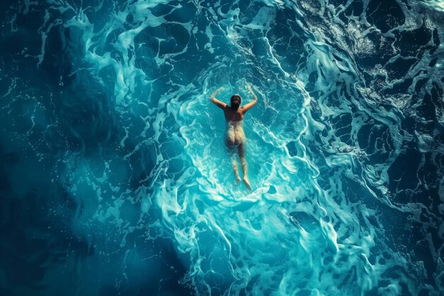 Женщина в голубом море Ариэль взгляд праздники концепция