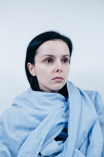 woman in blue white background