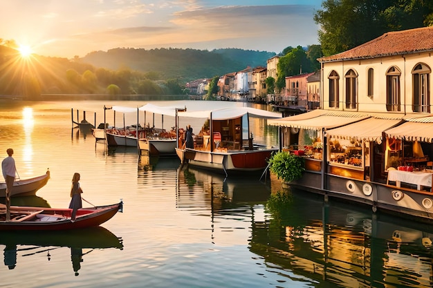 A woman in a boat on a river with a boat in the foreground.