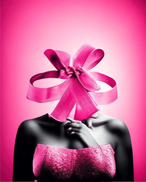 woman body with pink ribbons for Breast Cancer Awareness