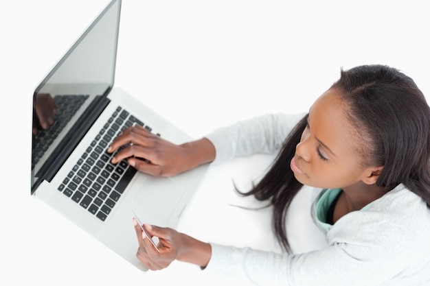 Woman booking a flight online