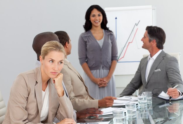 woman bored at a presentation