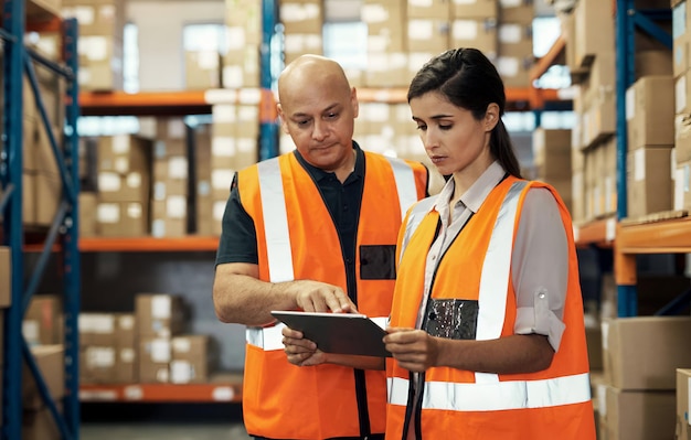 woman boss or employee on digital tech for e commerce software and package app