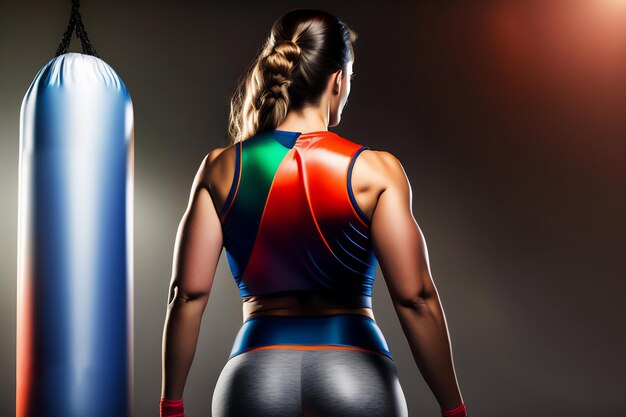 Woman boxer from the back inside the gym Generative AI_4